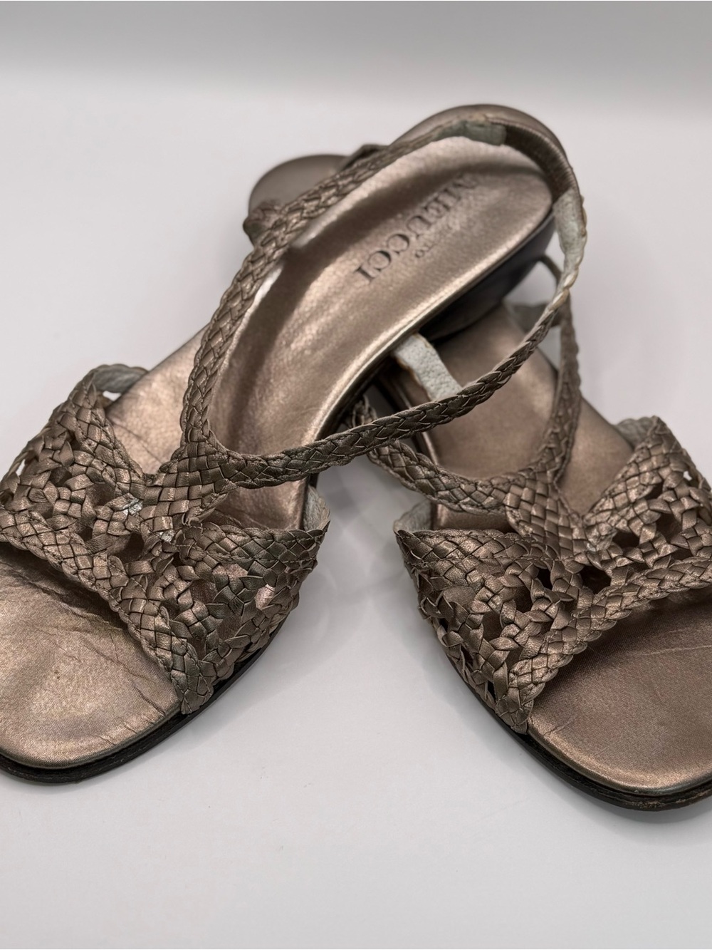 Sesto Meucci Metallic Braided Leather  Slingback Sandals - Bronze Taupe